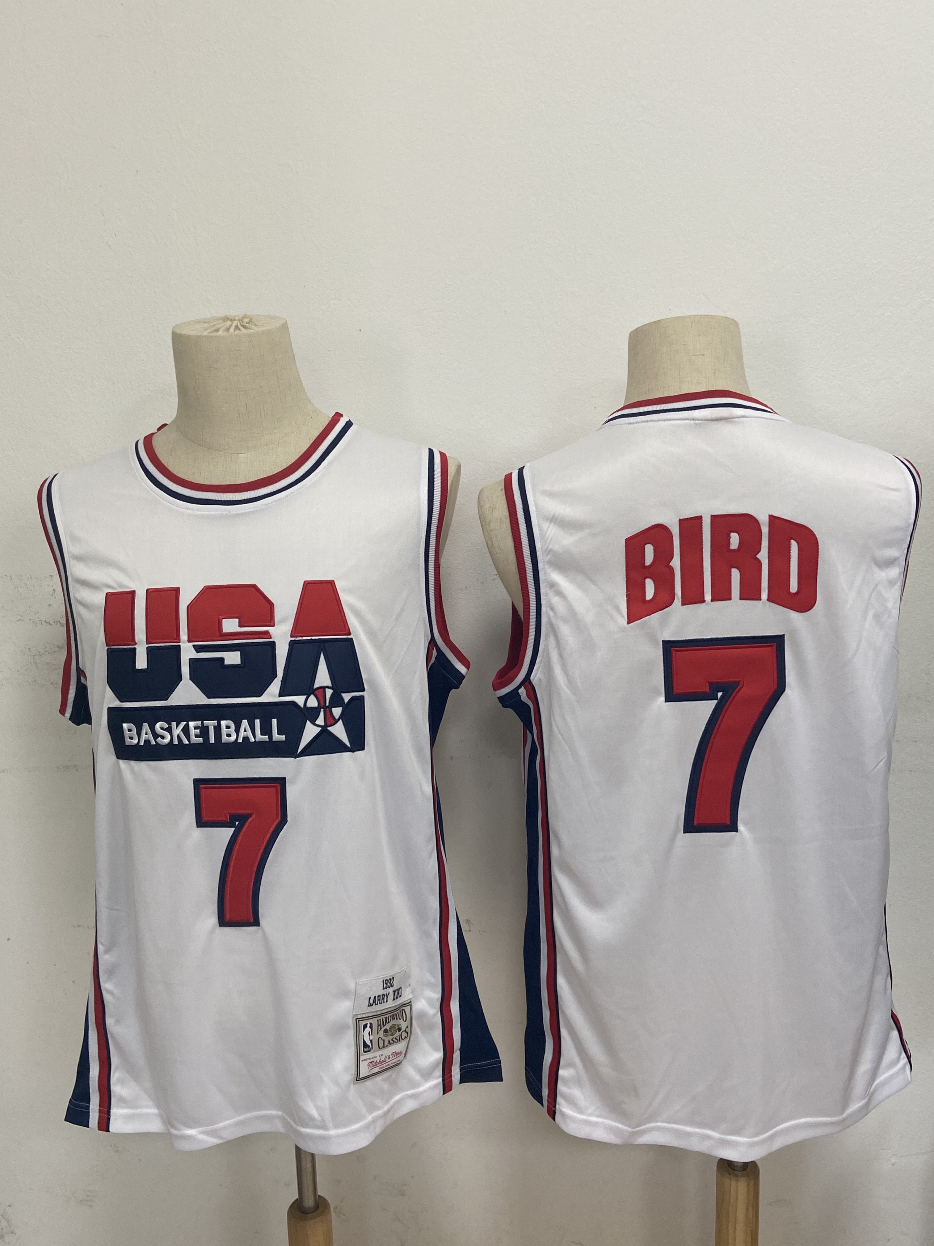 Men USA Basketball #7 Bird White Stitched Throwback NBA Jersey